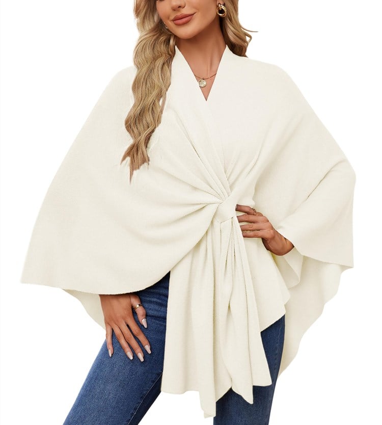 Elegant sjalwrap mjuk öppen ponchotröja