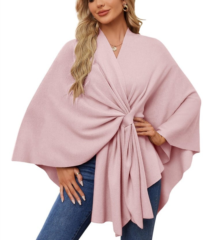 Elegant sjalwrap mjuk öppen ponchotröja