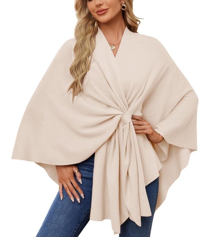 Elegant sjalwrap mjuk öppen ponchotröja
