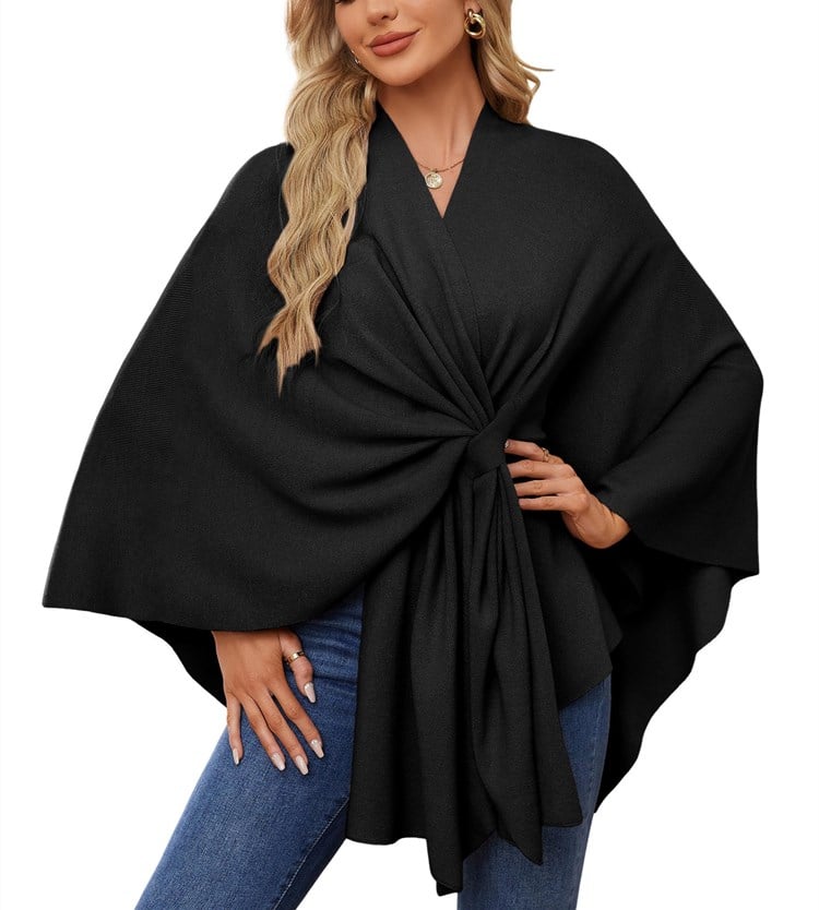 Elegant sjalwrap mjuk öppen ponchotröja