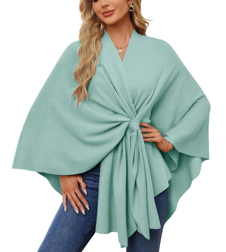 Elegant sjalwrap mjuk öppen ponchotröja