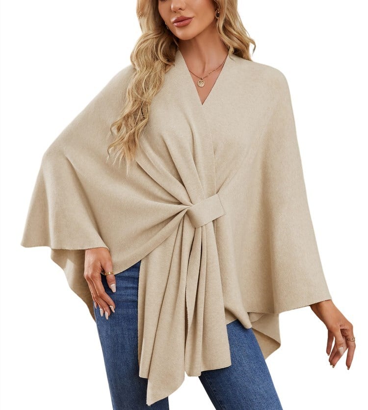 Elegant sjalwrap mjuk öppen ponchotröja